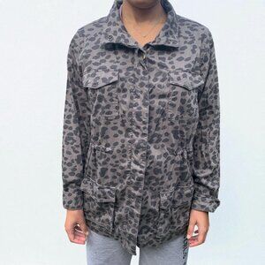 Knox Rose Gray Leopard Print Utility Jacket With Pockets & Button Closure Sz Med